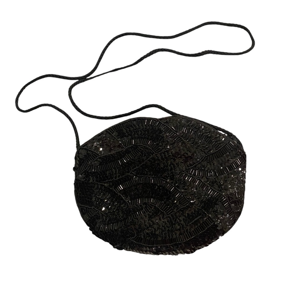 Elegant Black Beaded and Sequin Evening Bag